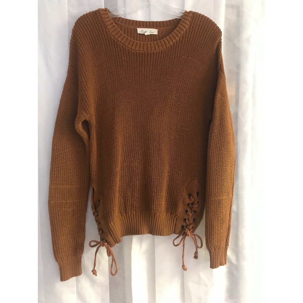 Endless Love Women XL‎ Rust Brown Shaker Knit Sweater Lace Up Side Pullover